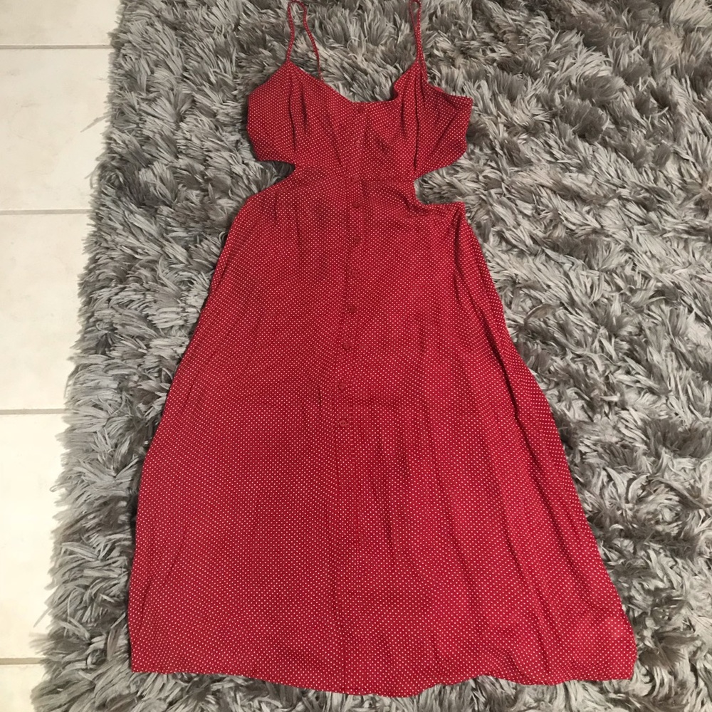 Red midi dress side cuts
